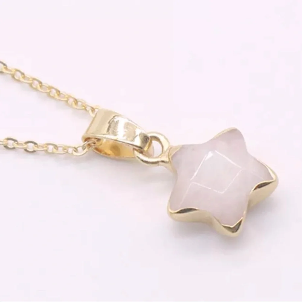 NEW Gold-Plated Star Pendant Necklace in Rose Quartz w/ Gold Chain - Picture 5 of 7